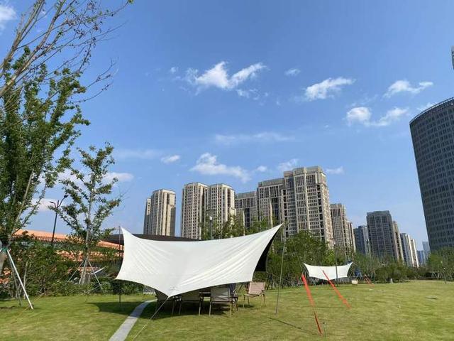 世博文化公园禁用风绳和地钉后有人选择离开有人想出了对策！公园草坪已鲜见天幕但争议仍存在(图9)