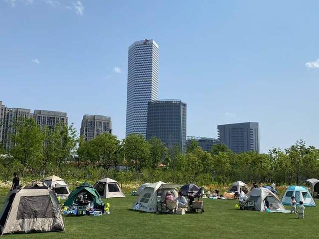 世博文化公园禁用风绳和地钉后有人选择离开有人想出了对策！公园草坪已鲜见天幕但争议仍存在(图7)