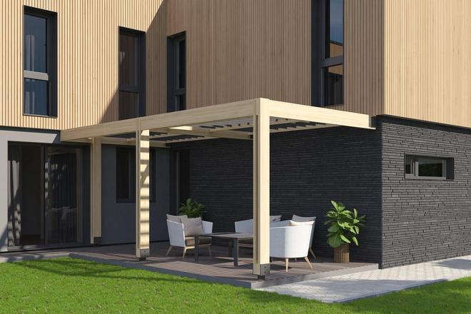 嘉宁颂劲松别墅庭院设计装修：折叠遮阳棚打造现代实用美学空间(图1)