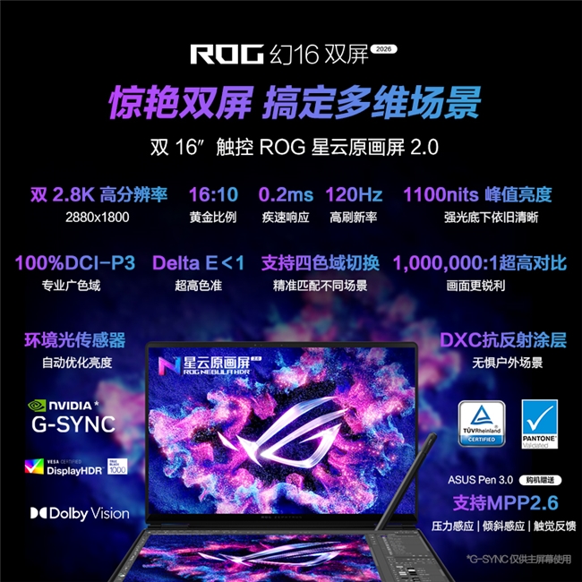 至高搭载RTX5090ROG幻16双屏ROG幻Air2026系列正式开启预约！(图5)